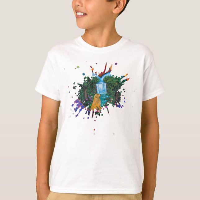 Camiseta     Arte Manual – Cão junto à Cachoeira  (Frente)