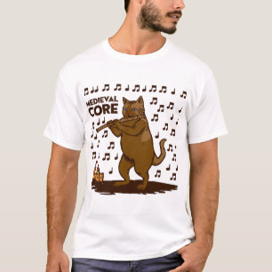 Camiseta Arte Medieval do Núcleo de Gato Engraçado Tocando 