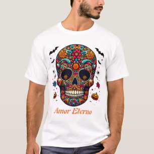 Camiseta Arte Mexicano Tradicional de Crânio de Açúcar de H