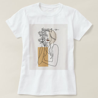 Camiseta Arte Minimalista Abstrata de Linha Mulher Floral B