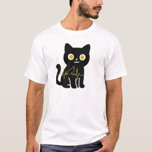 Camiseta Arte Minimalista Coração de Gato Preto
