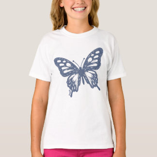 Camiseta Arte Minimalista de Borboleta Azul por Papil