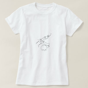 Camiseta Arte Minimalista Divertida de Gato em Linha