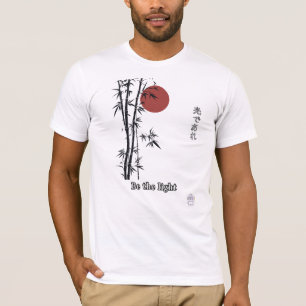 Camiseta Arte Minimalista do Sol Vermelho de Bambu Japonês