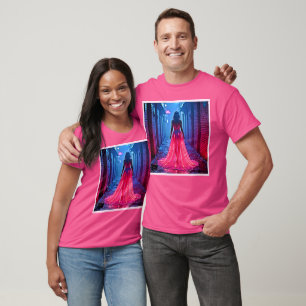Camiseta Arte Misteriosa de Beco com Vestido Rosa Cyberpunk