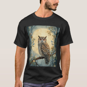 Camiseta Arte Mística da Coruja ao Luar na Floresta Coruj
