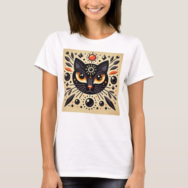 Camiseta Arte Mística de um Gato Preto (Frente)
