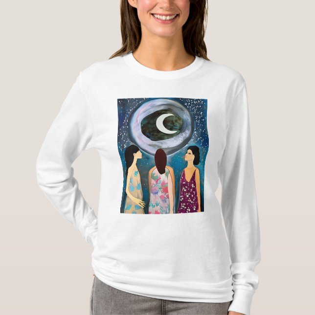 Camiseta Arte Mística | Mulheres Observando a Lua (Frente)
