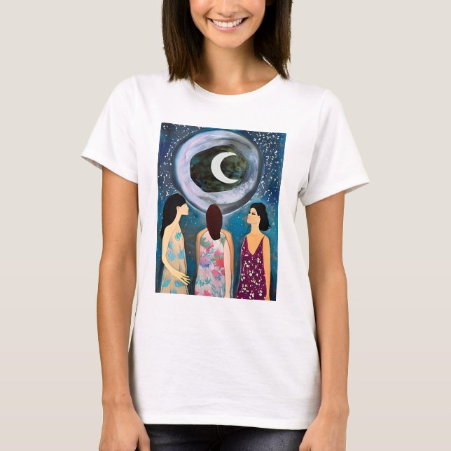 Camiseta Arte Mística | Mulheres olhando para a lua (Frente)
