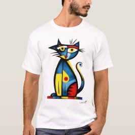 Camiseta Arte Moderna de Animal Gato Expressionista Abstrat