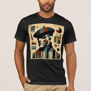 Camiseta Arte Moderna de Meados do Século Homem Usando Boin