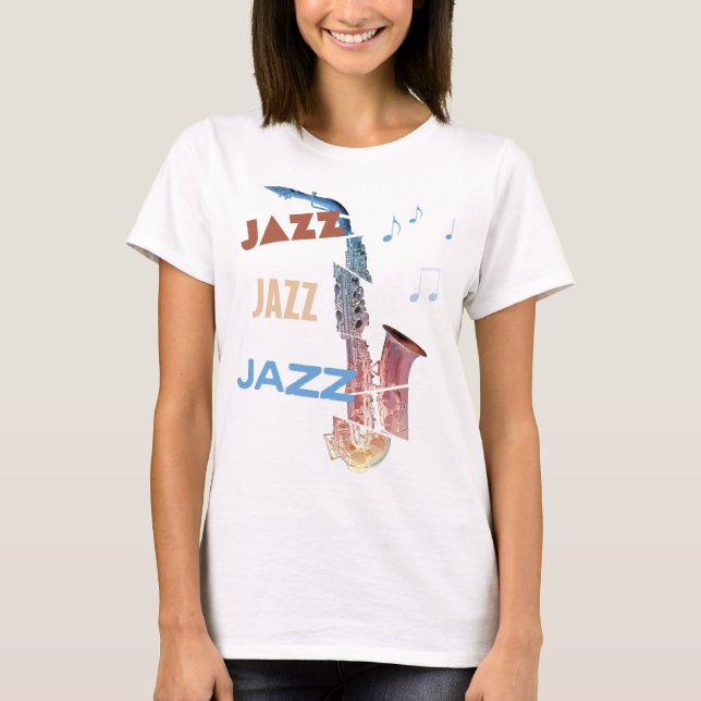 Camiseta Arte Moderna do Saxofone Jazz (Frente)