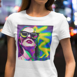 Camiseta Arte Moderna Senhora Hipster Colorida de Óculos de