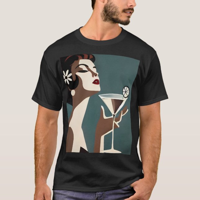 Camiseta Arte Moderno de Meados do Século A DIva do Martini (Frente)