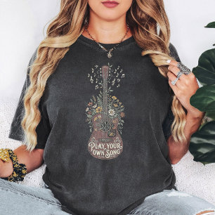 Camiseta Arte Musical de Guitarra Acústica Floral