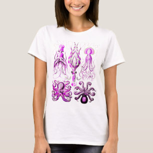 Camiseta Arte náutica da praia do polvo marinho rosa