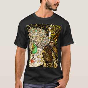 Camiseta Arte Neerlandesa Nouveau Peacock e Corujas