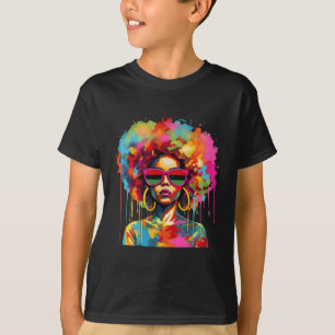 Camiseta Arte Negra Colorida Rainha Afro Melanin Derrubando