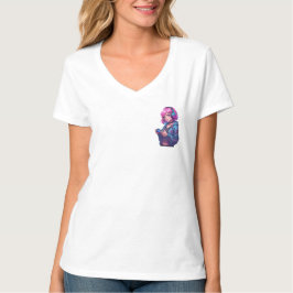 Camiseta Arte Neon de Garota Gamer de Cabelo Rosa