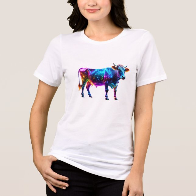 Camiseta Arte neonatal Colorida - Vaca brilhante Vibrante (Frente)