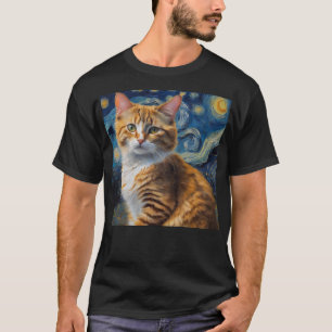 Camiseta Arte noturna estrelada com um gato