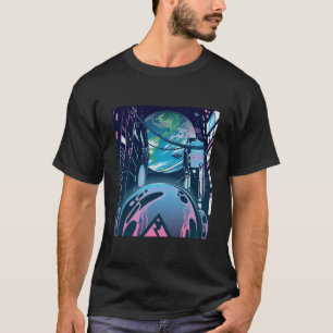 Camiseta Arte Noturno Futurista de Cidade Cyberpunk Neon