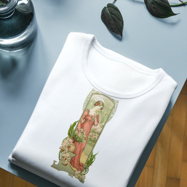 Camiseta Arte Nova Antiga Senhora da Estufa Elegante  (Criador carregado)