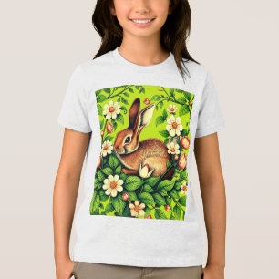 Camiseta Arte Nova Lebre Selvagem e Flores