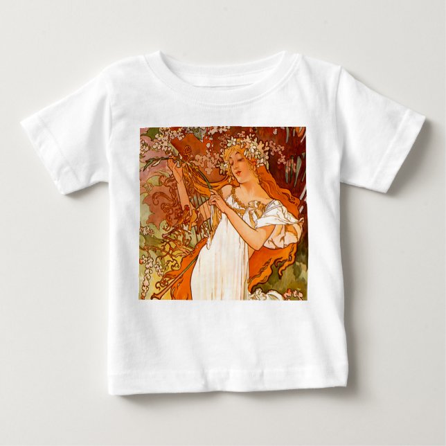 Camiseta Arte Nova Primavera de Alphonse Mucha (Frente)