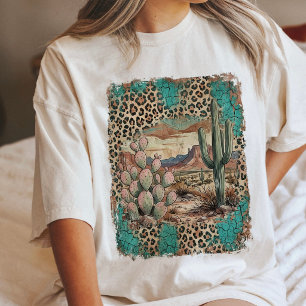 Camiseta Arte Ocidental com Estampa de Leopardo e Cactus do