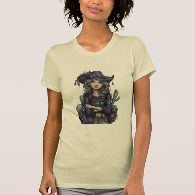 Camiseta Arte Ocidental Floral Caubói Gótico (Frente)