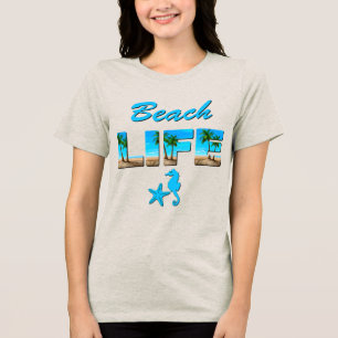 Camiseta Arte Palavra da Vida na Praia com Areia e Palmeira