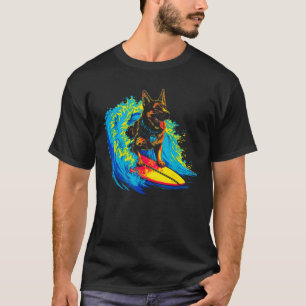 Camiseta Arte Pastor Alemão Cachorro Surf Legal