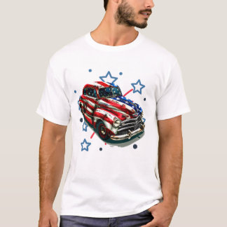 Camiseta Arte Patriótico de Automóvel Retrô