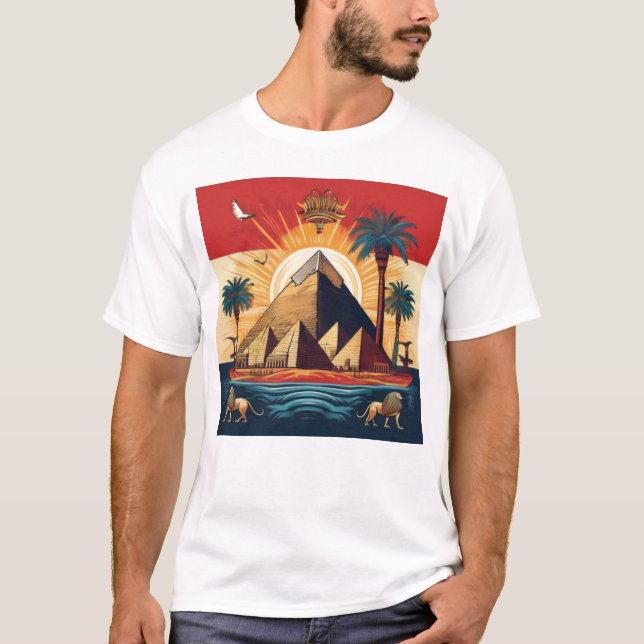 Camiseta Arte Pirâmide Egípcia com Sol e Elemento Cultural (Frente)