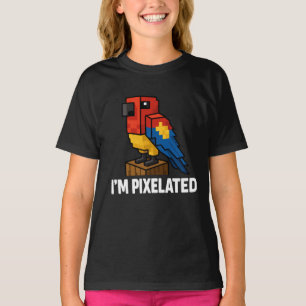 Camiseta Arte Pixel de Papagaio Selvagem Blocky