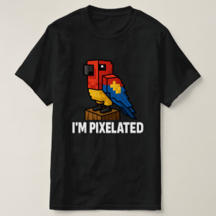 Camiseta Arte Pixel de Papagaio Selvagem Blocky