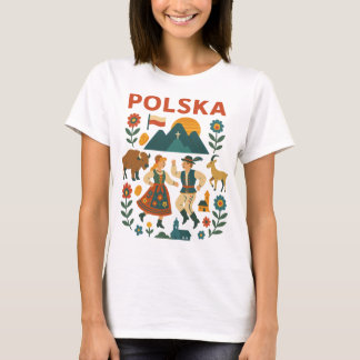 Camiseta Arte Plana Montanhesa Folk Polonesa