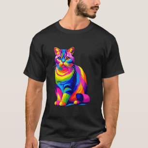 Camiseta Arte Pop Colorida Gato British Shorthair Azul Brit