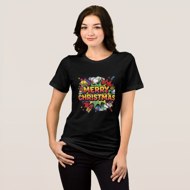 Camiseta Arte Pop Comic Explosão de Natal (Frente Completa)