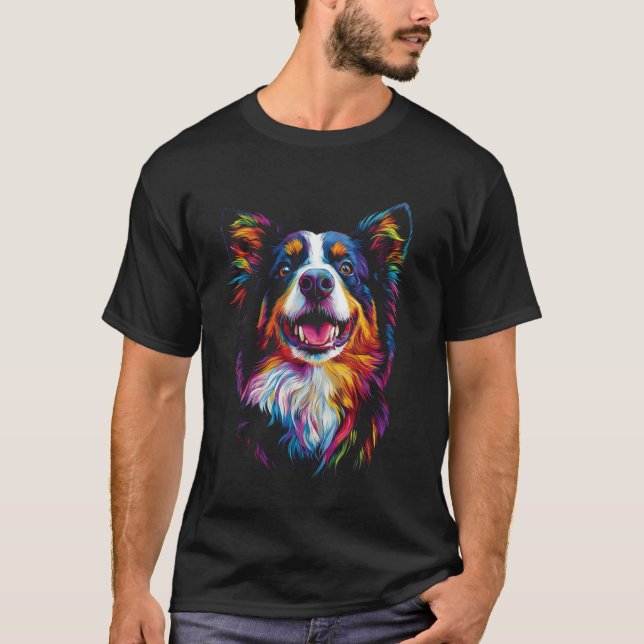 Camiseta Arte Pop de Cachorro Border Collie (Frente)