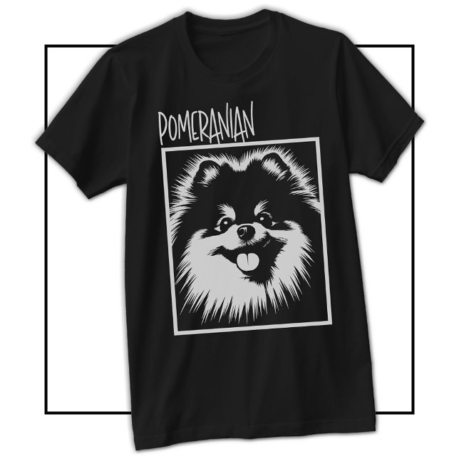 Camiseta Arte Pop Dramática Pomerânia Branco sobre Preto (Dramatic Pop Art Pomeranian White On Black T-Shirt)