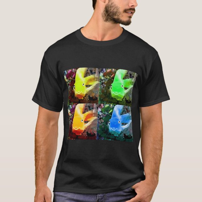 Camiseta arte pop feliz peixe neon (Frente)