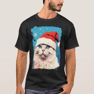 Camiseta Arte Pop Gato Branco Feliz Natal