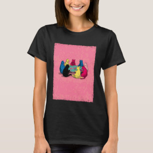 Camiseta Arte Pop Gatos Jogando Poker Rosa