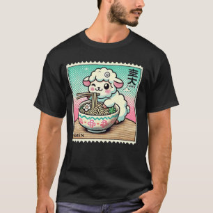 Camiseta Arte Pop Japonês Selo Postal Cordeiro Ovelha Carne