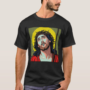 Camiseta Arte Pop Religiosa Coroa de Espinhos Meios-Tons Qu