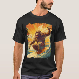 Camiseta Arte Pop Vintage Animal Zoológico Macaco Surfando 