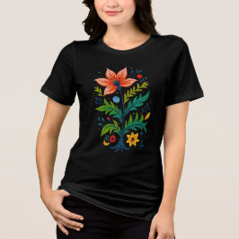 Camiseta Arte Popular Boêmia Floral Vintage Escura Natureza