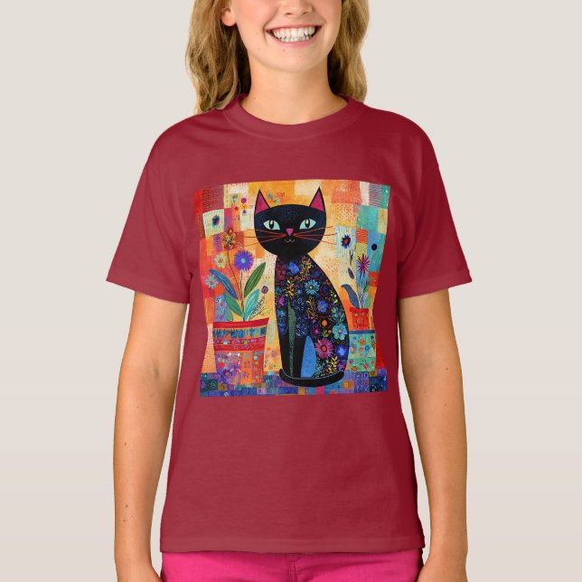 Camiseta Arte Popular de Gato Preto (Frente)